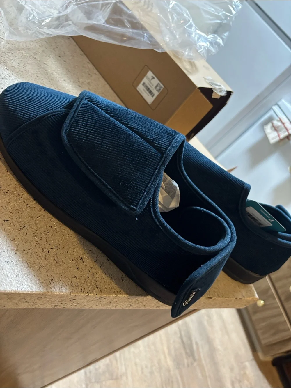 Men's Navy Corduroy Slip-On Comfort Loafers with Adjustable Strap